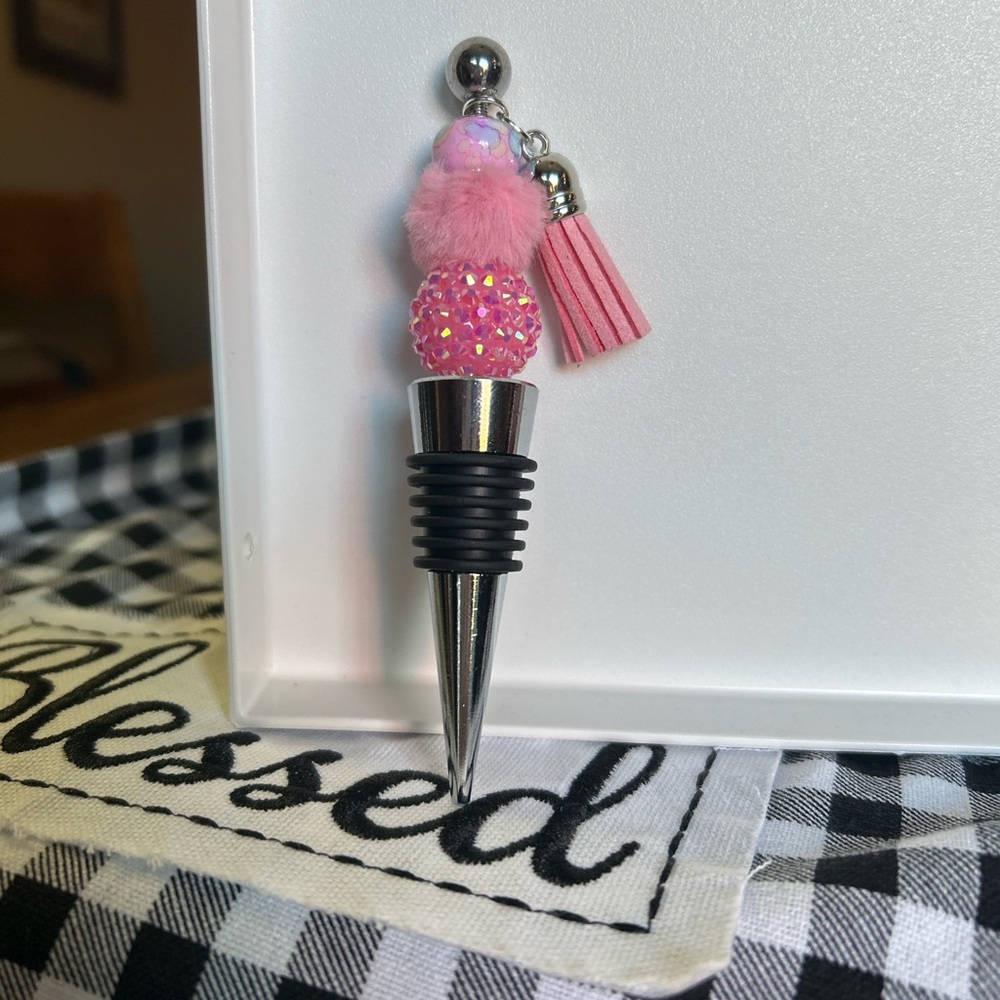 Pink Wine Bottle Stopper with Tassel